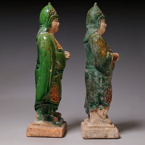 Ming Dynasty, Pair of Mingqi Pottery Figurines