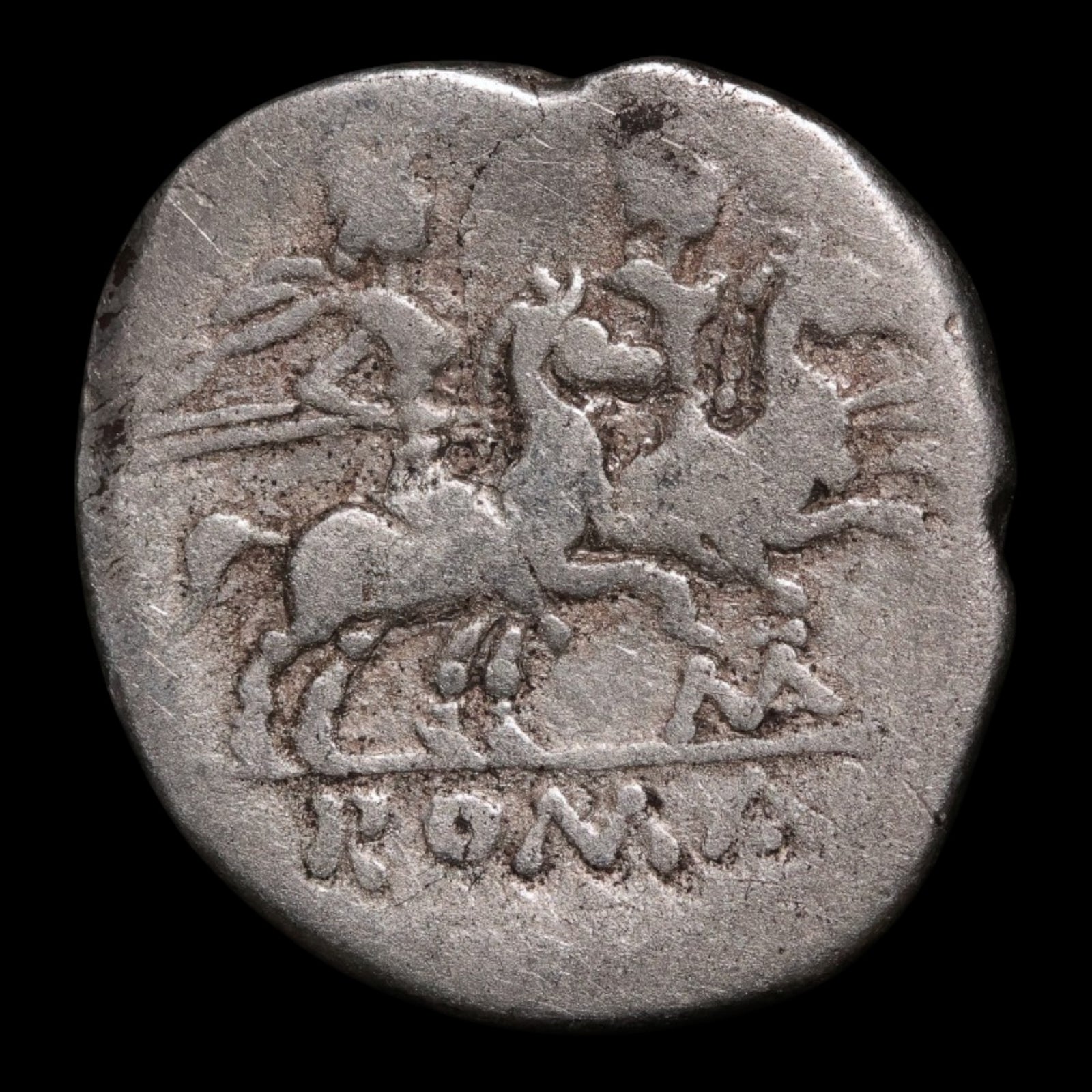 Roman Republic, Issuer M, AR Denarius, Roma & Dioscuri - 208 BCE - Roman Republic