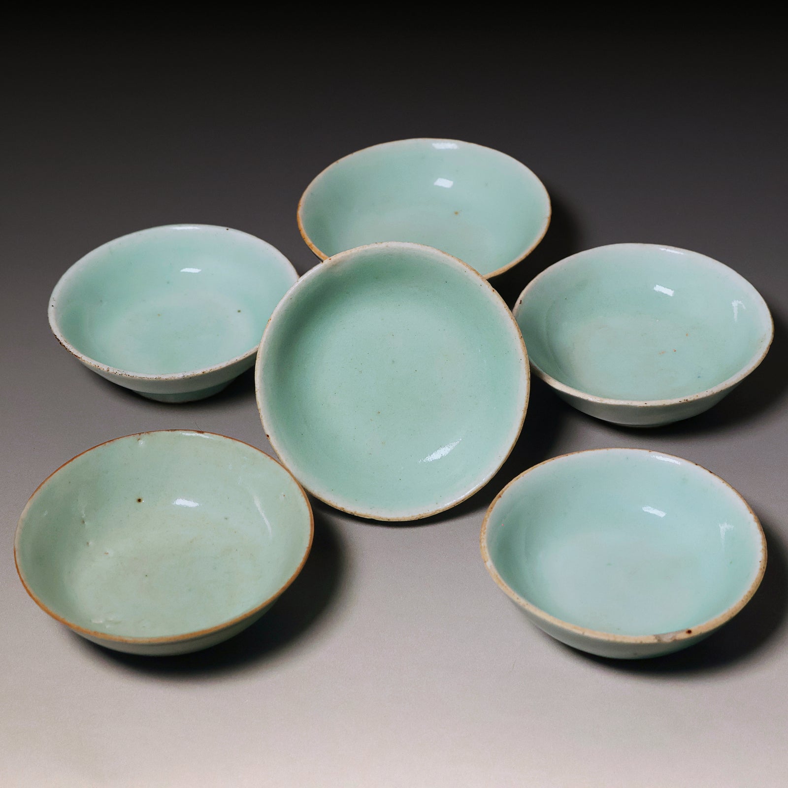 Qing Dynasty, Set of Six Light Blue Glazed Tea Cup Holders