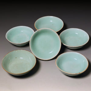 Qing Dynasty, Set of Six Light Blue Glazed Tea Cup Holders