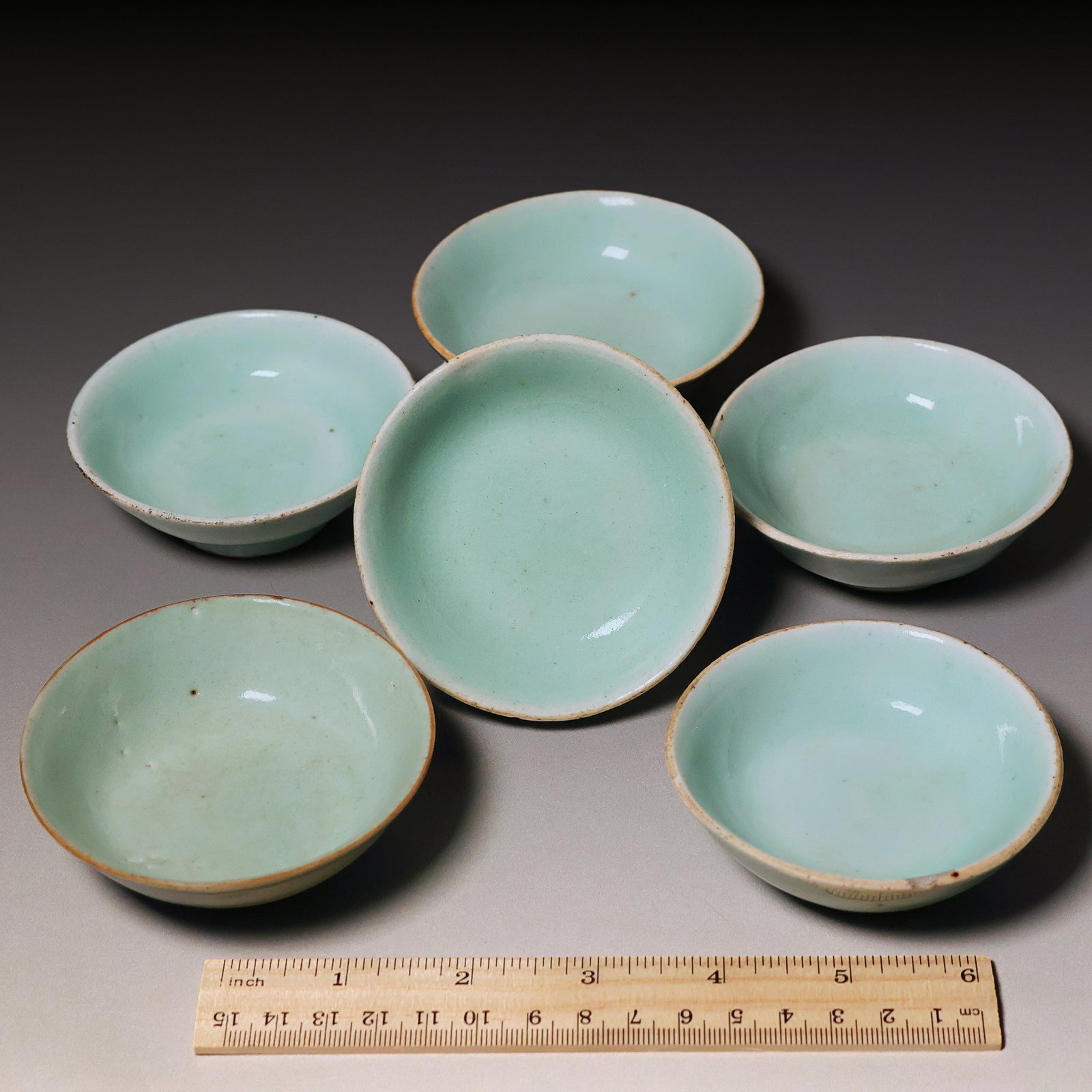 Qing Dynasty, Set of Six Light Blue Glazed Tea Cup Holders