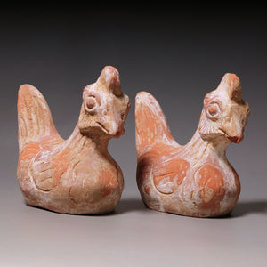 Tang Dynasty, Pair of Mingqi Terracotta Chicken Figures