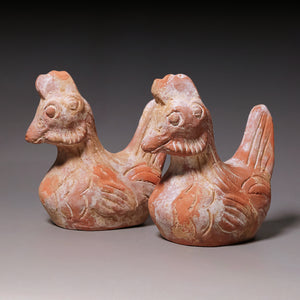 Tang Dynasty, Pair of Mingqi Terracotta Chicken Figures