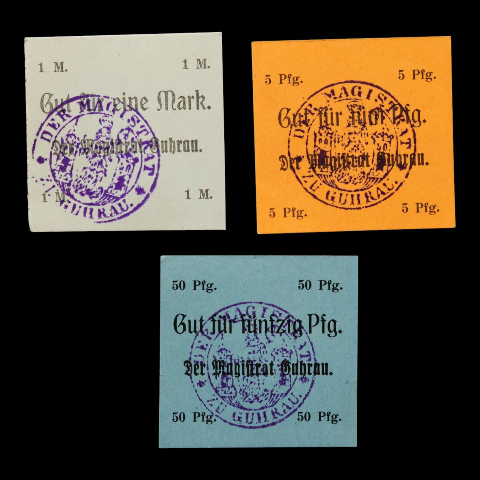 German Empire, City of Gonsawa, 10, 25, 50 Pfennig & 1, 2, 3, 5 Marks (7 Notes)