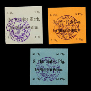 German Empire, City of Gonsawa, 10, 25, 50 Pfennig & 1, 2, 3, 5 Marks (7 Notes)