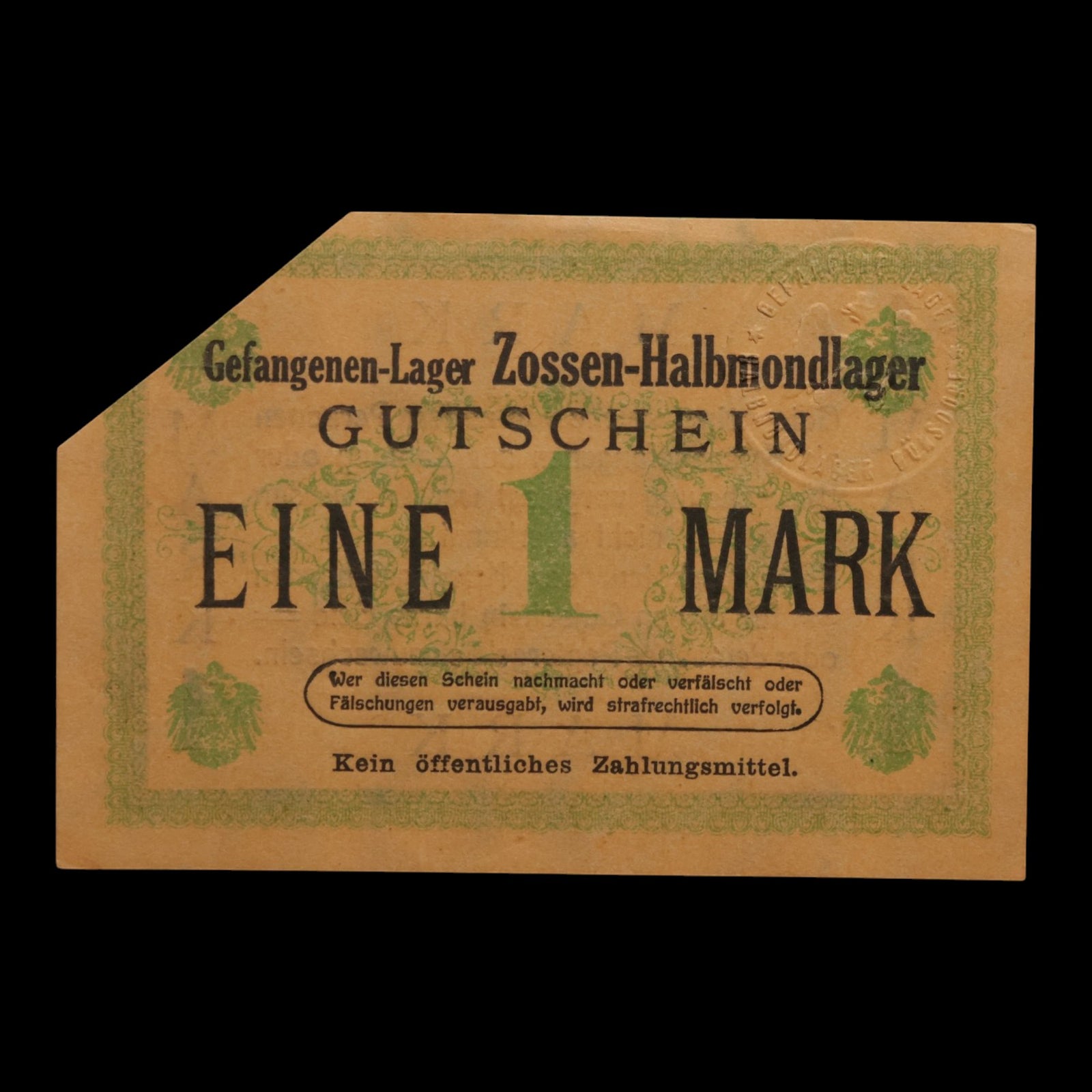 German Empire, Zossen-Halbmondlager (Muslim POW Camp), 1 Mark