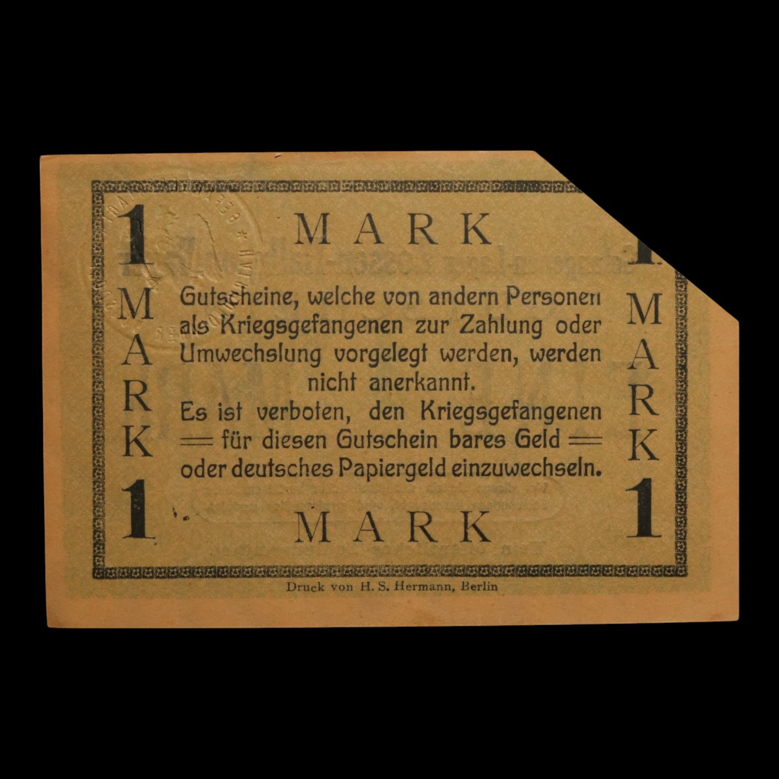 German Empire, Zossen-Halbmondlager (Muslim POW Camp), 1 Mark