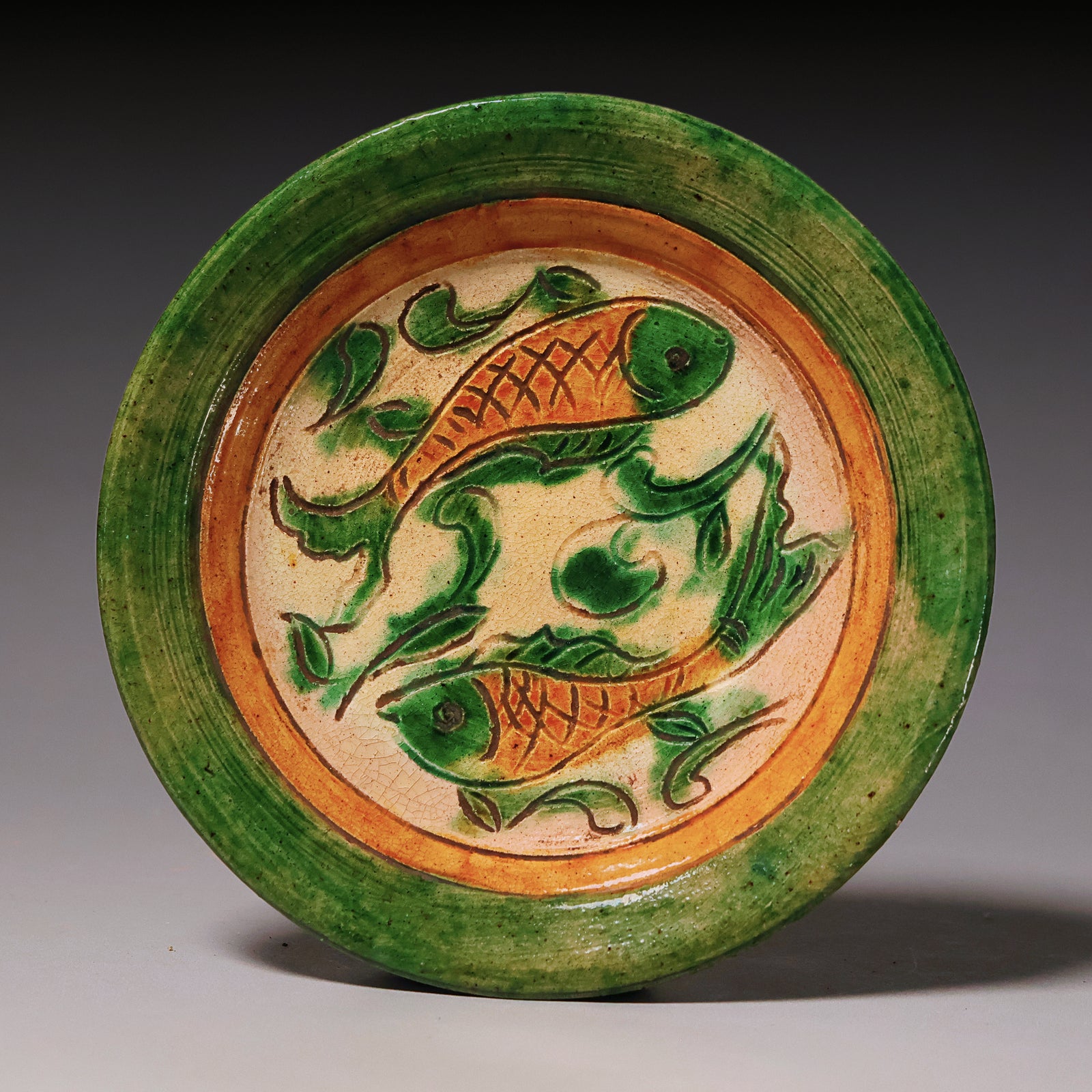 Ming Dynasty, Sancai Glazed Plate with Fish Design