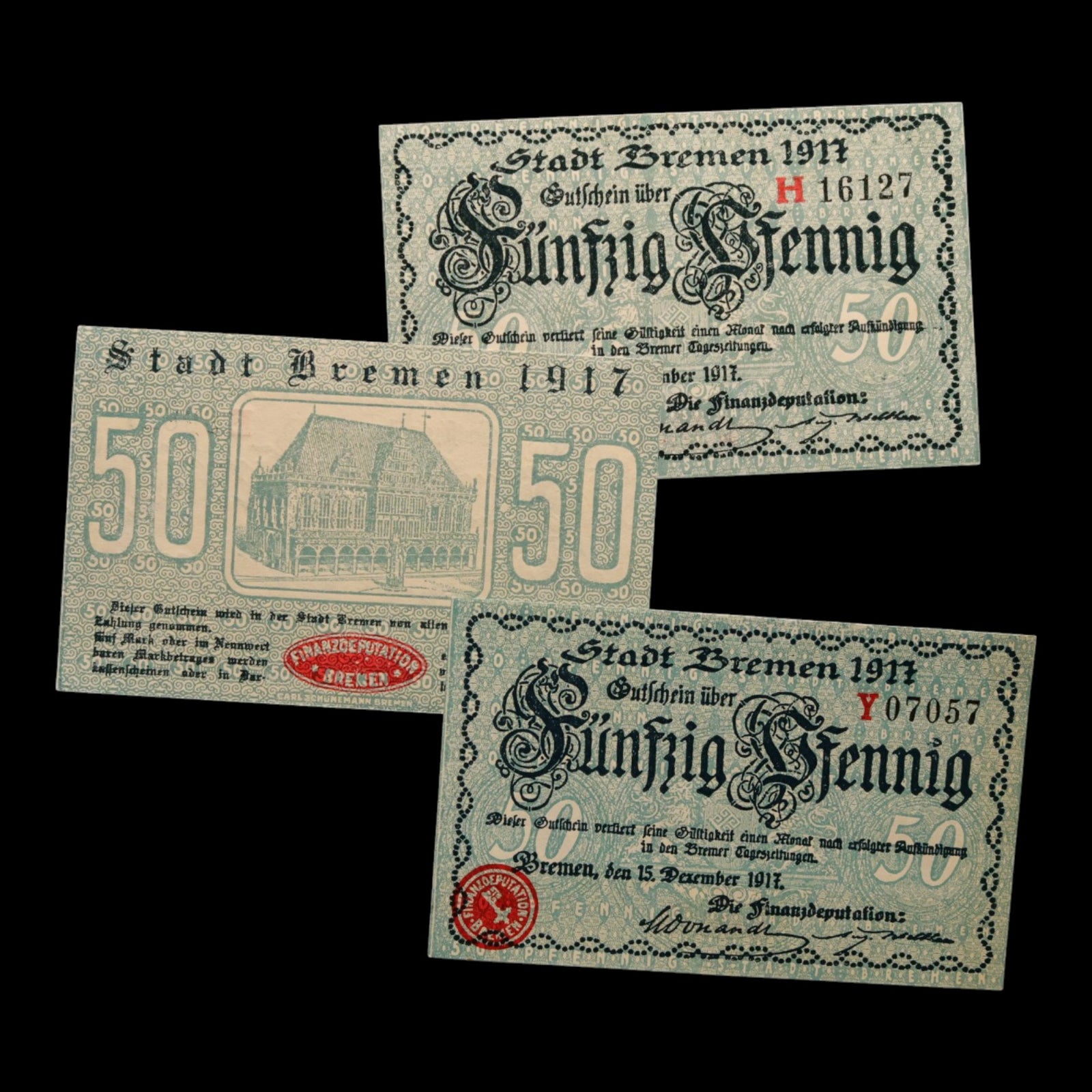 German Empire, City of Bremen, 50 Pfennigs (3 Notgeld Notes)