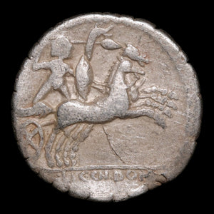 Roman Republic, Cn. D. Ahenobarbus & Others, AR Denarius Serratus, Roma (Goddess of Rome) - 118 BCE - Roman Republic