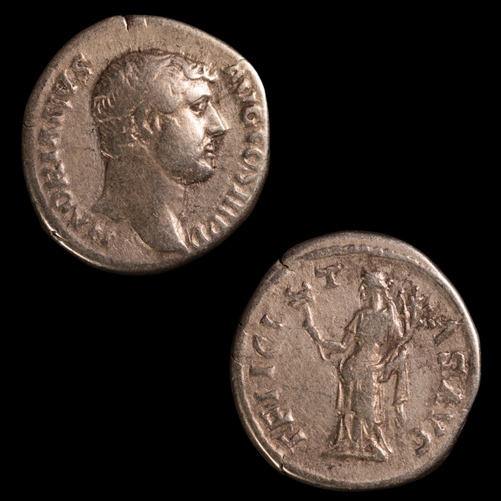 Denarius, Emperor Hadrian, Felicitas Reverse - 133 to 135 CE - Roman Empire - Auction 9/6/23