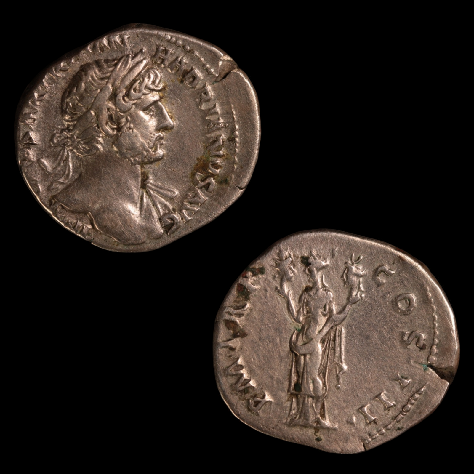 Denarius, Emperor Hadrian, Aeternitas Holding Sun & Moon - 119 to 120 CE - Roman Empire - Auction 9/6/23