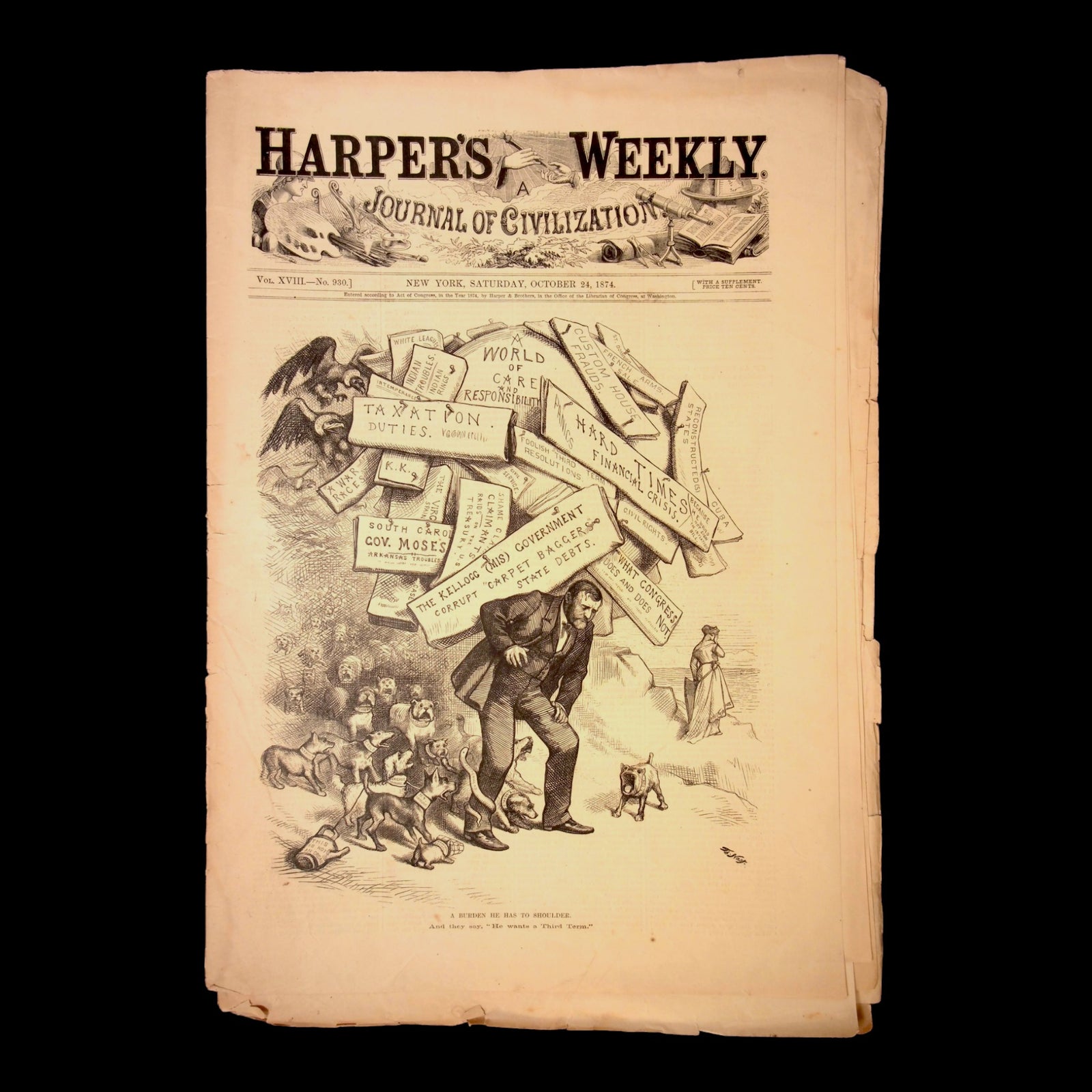 Harper's Weekly: Ullyses S. Grant Reelection Cartoon, Cairo Egypt Centerfold — Oct. 24th, 1874