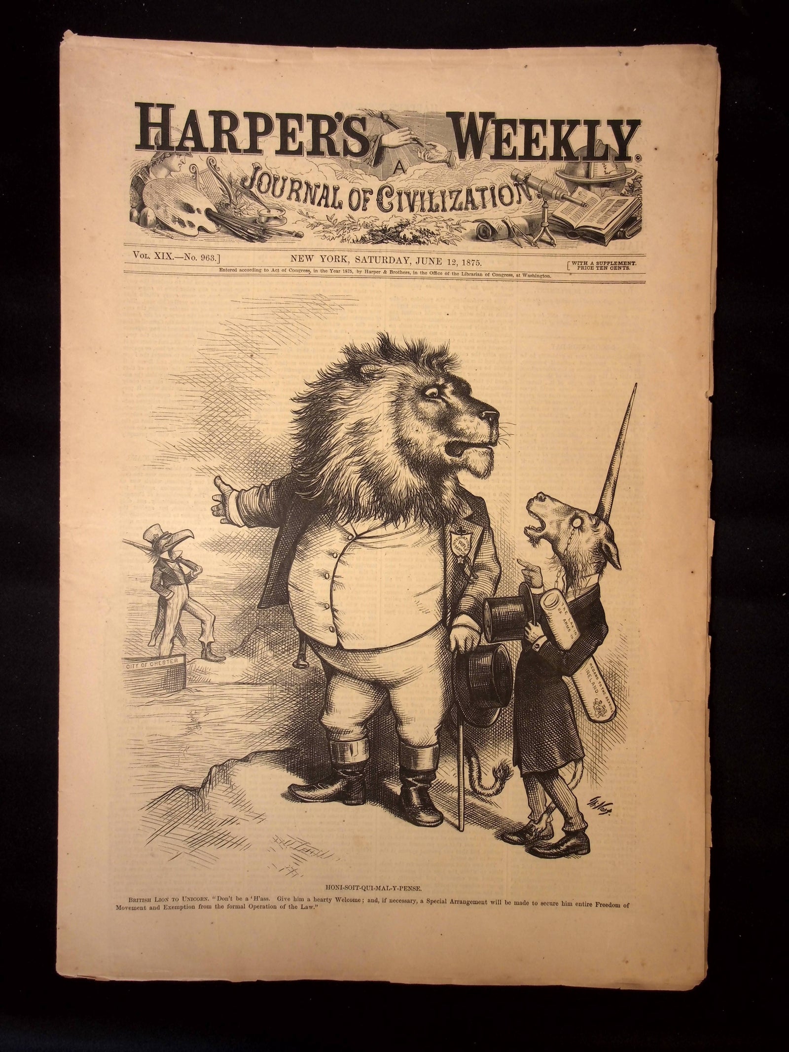 Harper's Weekly: Lion & Unicorn Cartoon, Circus Tent, Historical Italian Convent — June 6th, 1875