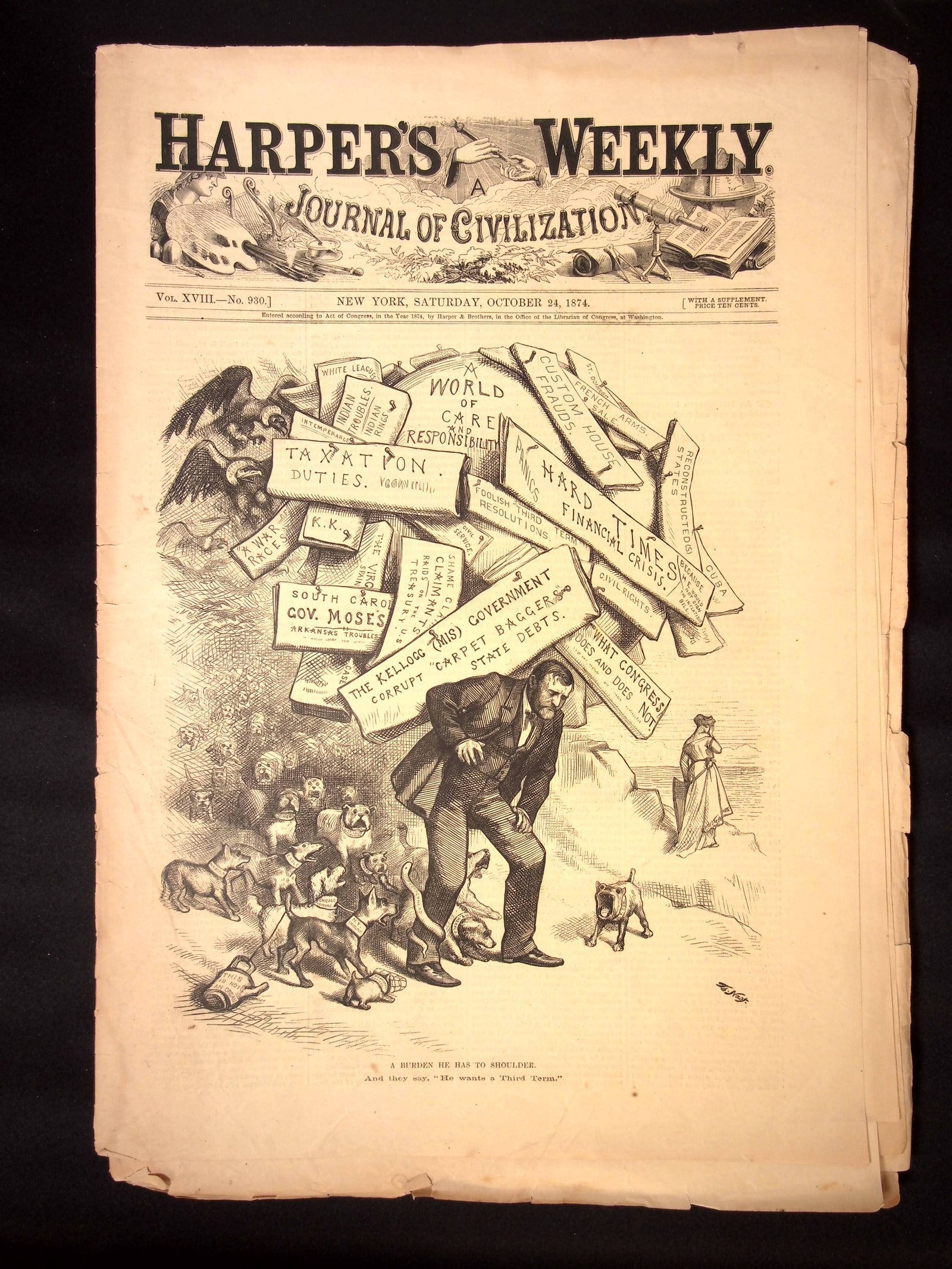 Harper's Weekly: Ullyses S. Grant Reelection Cartoon, Cairo Egypt Centerfold — Oct. 24th, 1874