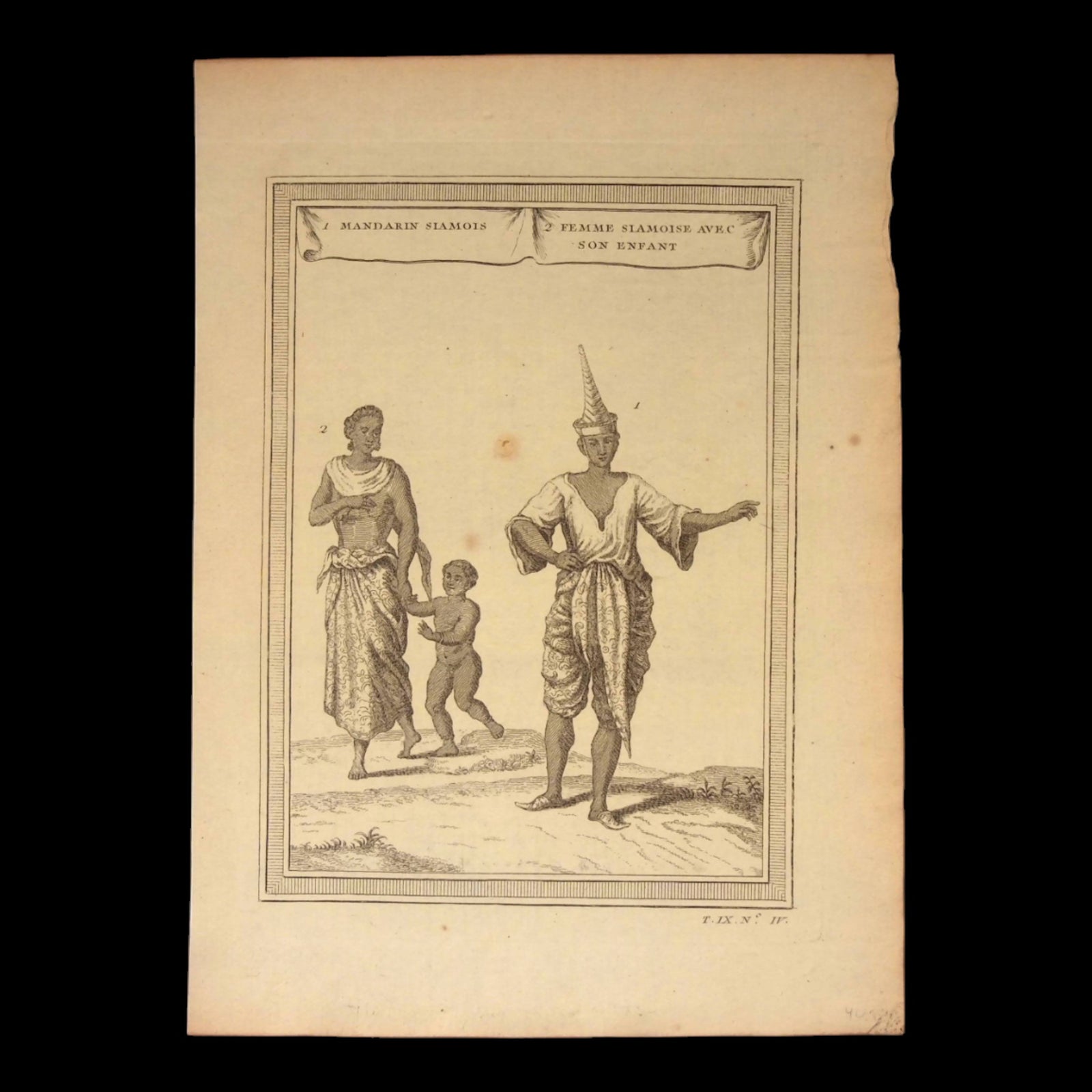 Engraving Of Siamese People in Traditional Dress