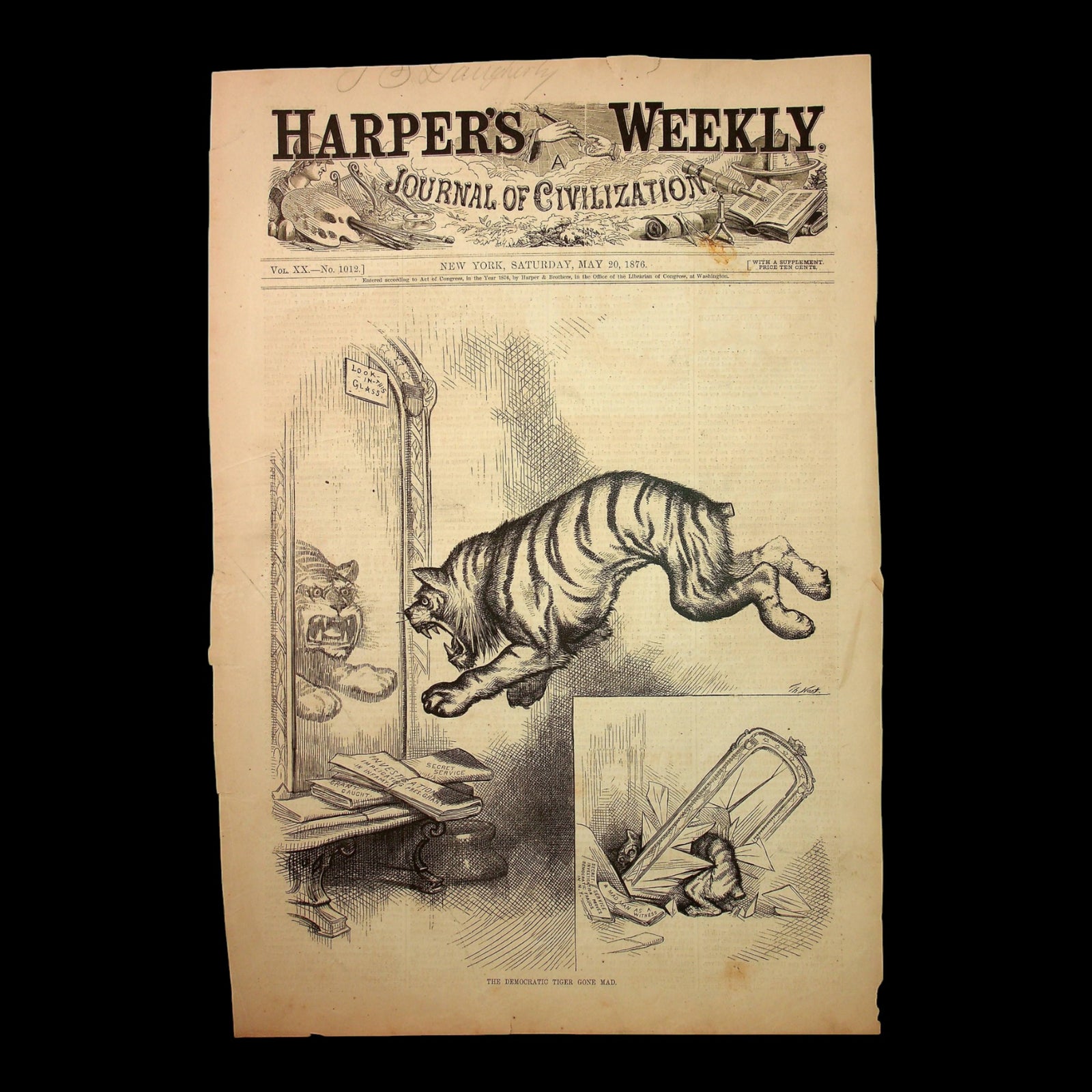 "Democratic Tiger Gone Mad," Cover Page of Harper's Weekly - May 20th, 1876 - Reconstruction Era