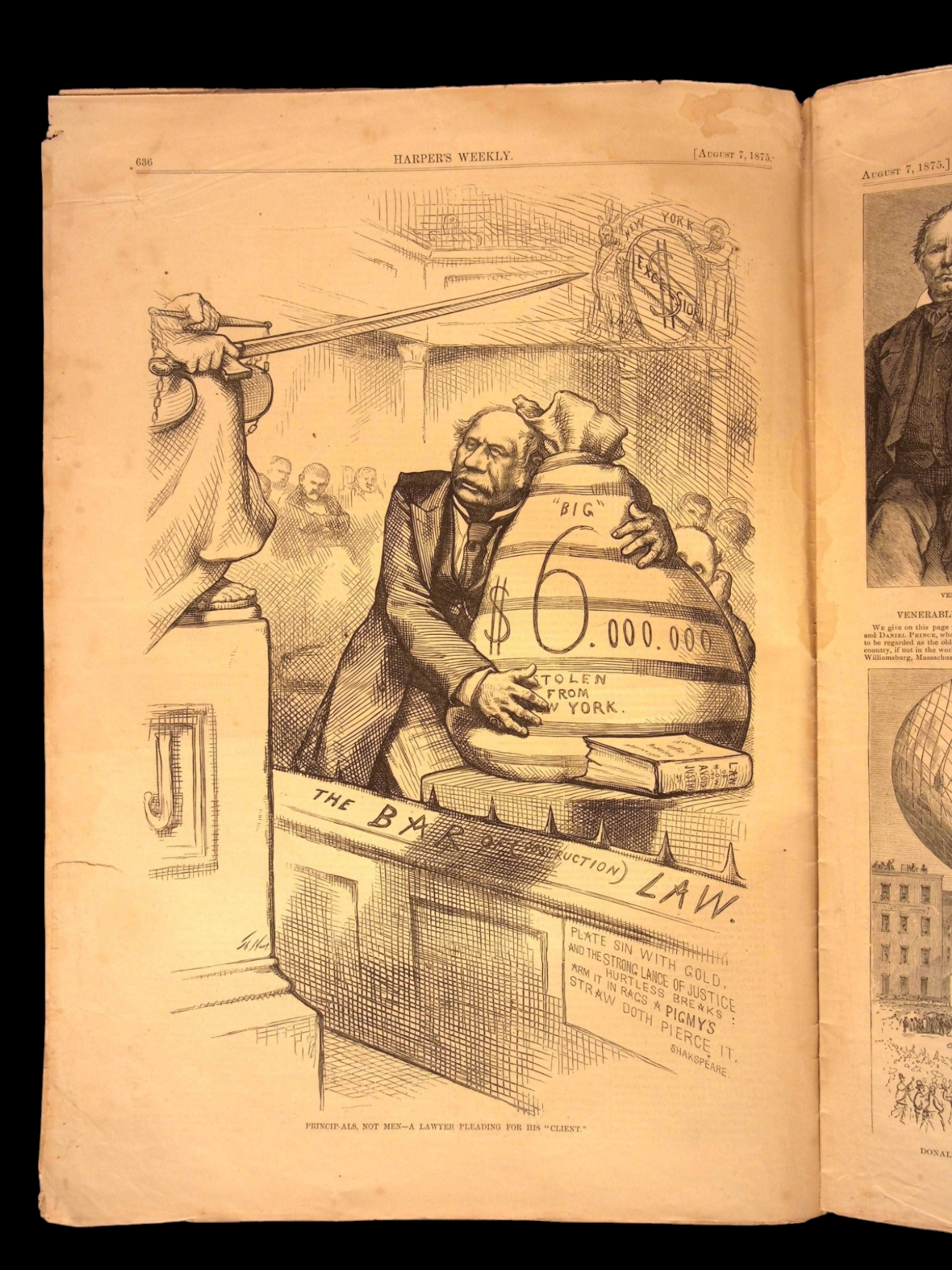 Harper's Weekly: "Oldest Living Twins," Hot Air Balloon, European Sketches  — Aug. 7, 1875