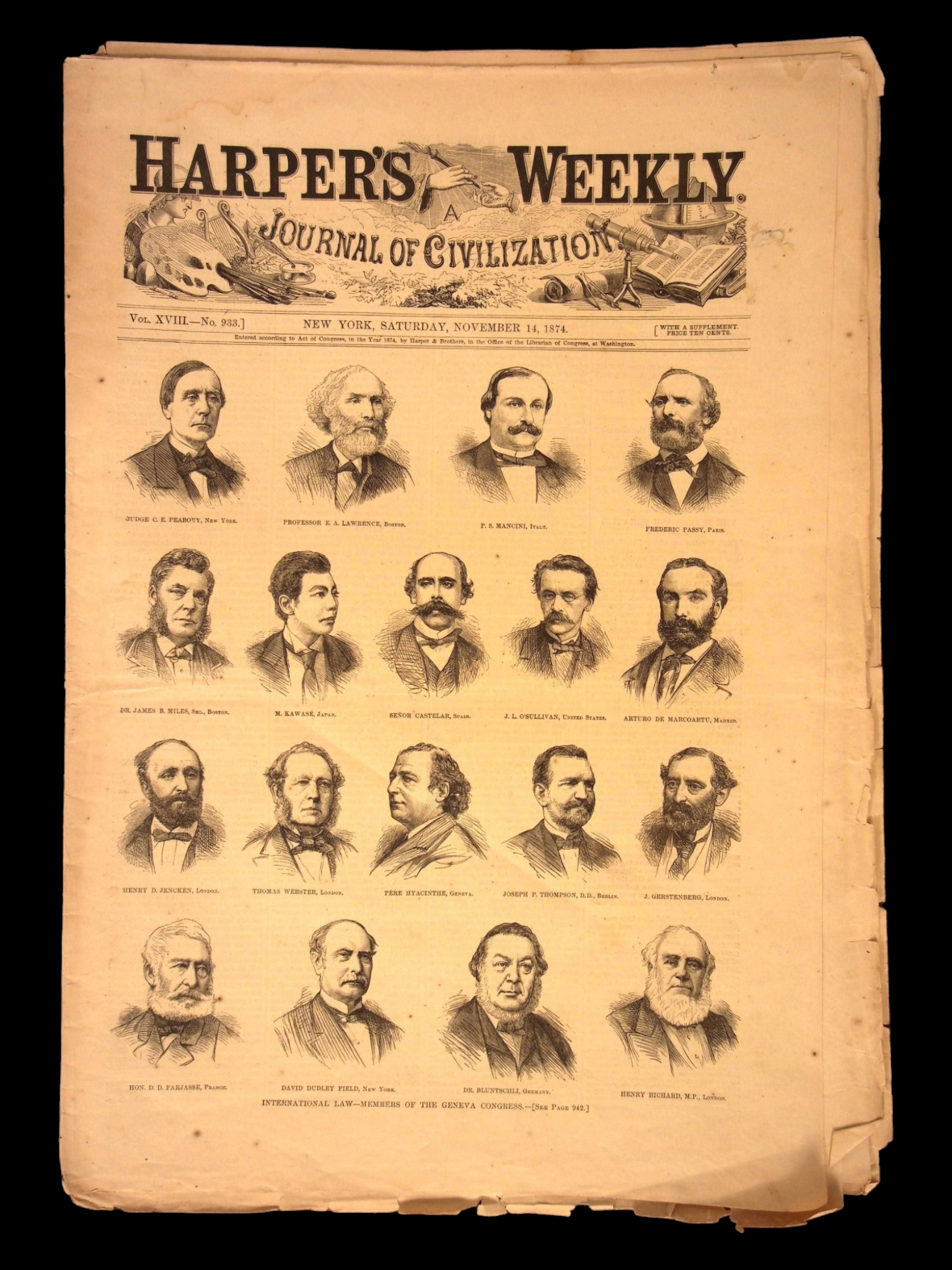 Harper's Weekly: Shipwreck & Pirate Ship, Central Park (New York) Centerfold — Dec. 16, 1865