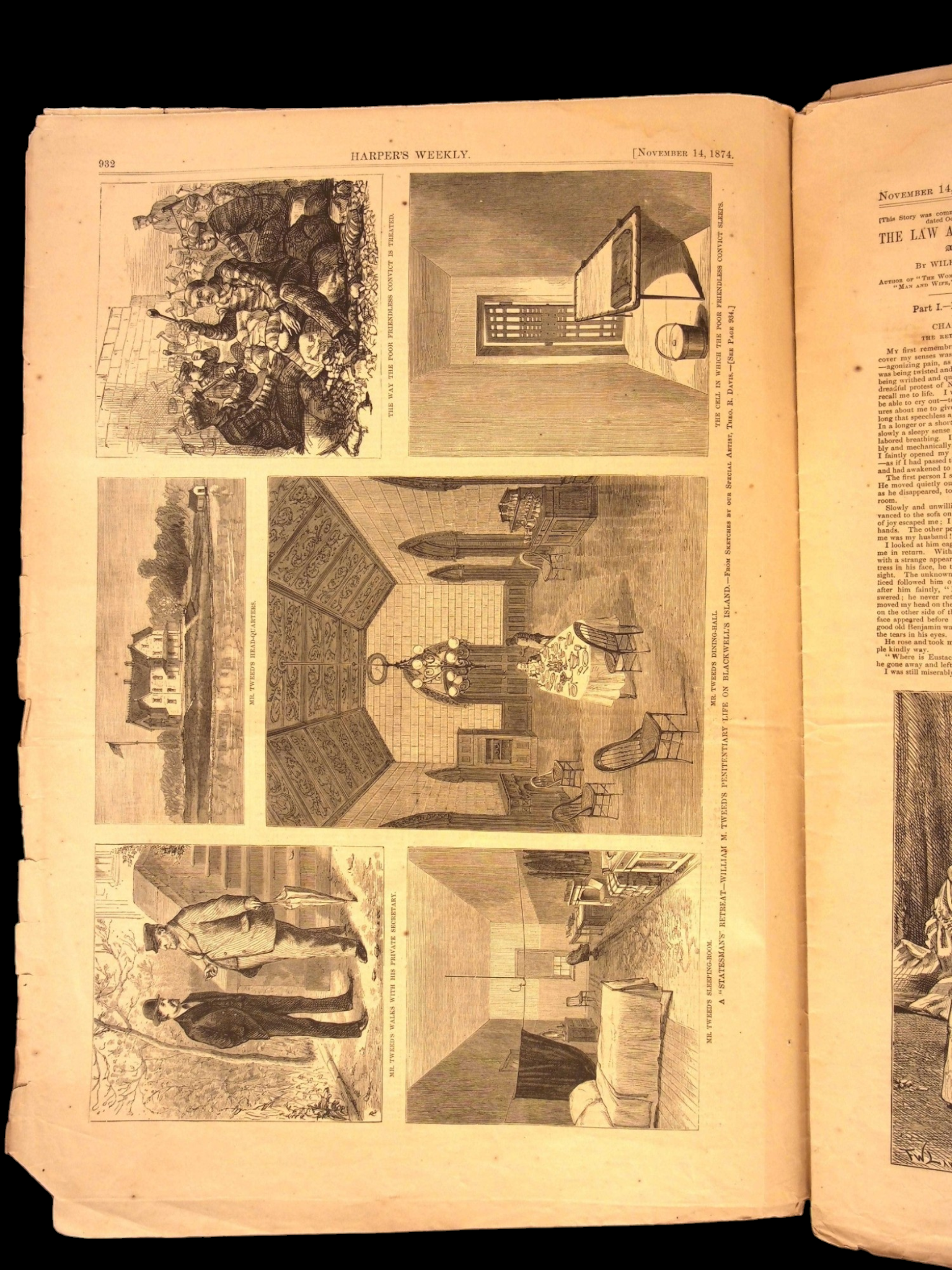 Harper's Weekly: Shipwreck & Pirate Ship, Central Park (New York) Centerfold — Dec. 16, 1865