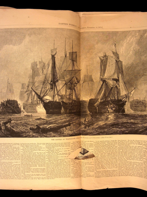 Harper's Weekly: Shipwreck & Pirate Ship, Central Park (New York) Centerfold — Dec. 16, 1865