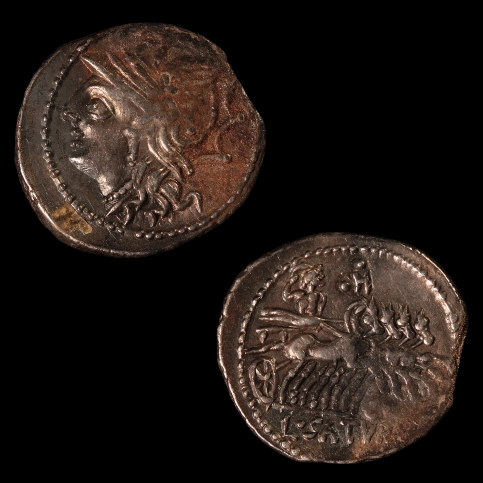 Denarius, Roman Republic, Roma & Saturn - 104 BCE - Roman Republic - Auction 9/6/23