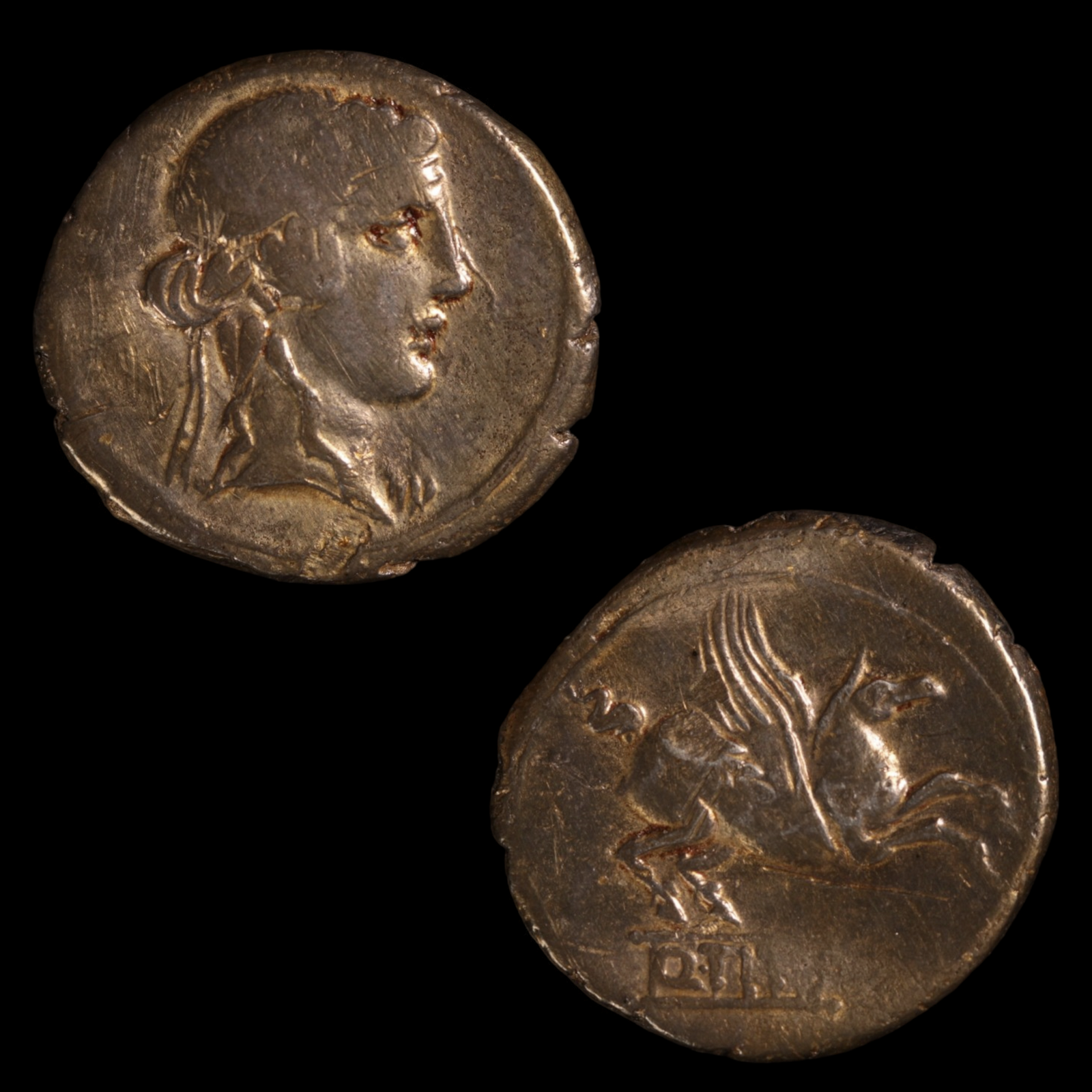 Denarius, Roman Republic, Liber & Pegasus - 90 BCE - Roman Republic - Auction 9/6/23