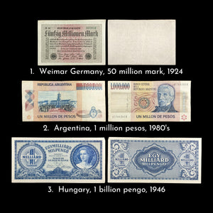 Hyperinflation Collection - 1924 to 2008 - 7 Banknotes