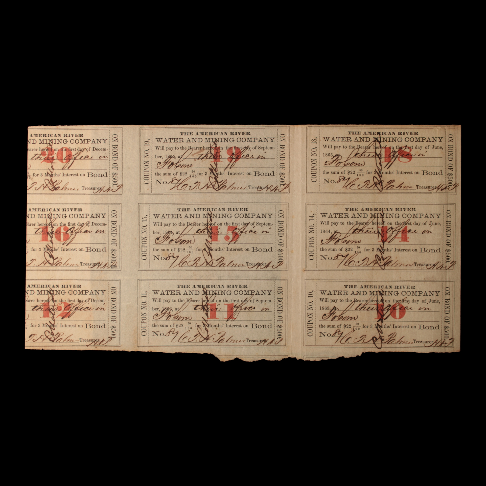 The American River Water & Mining Co. Bonds - 1865