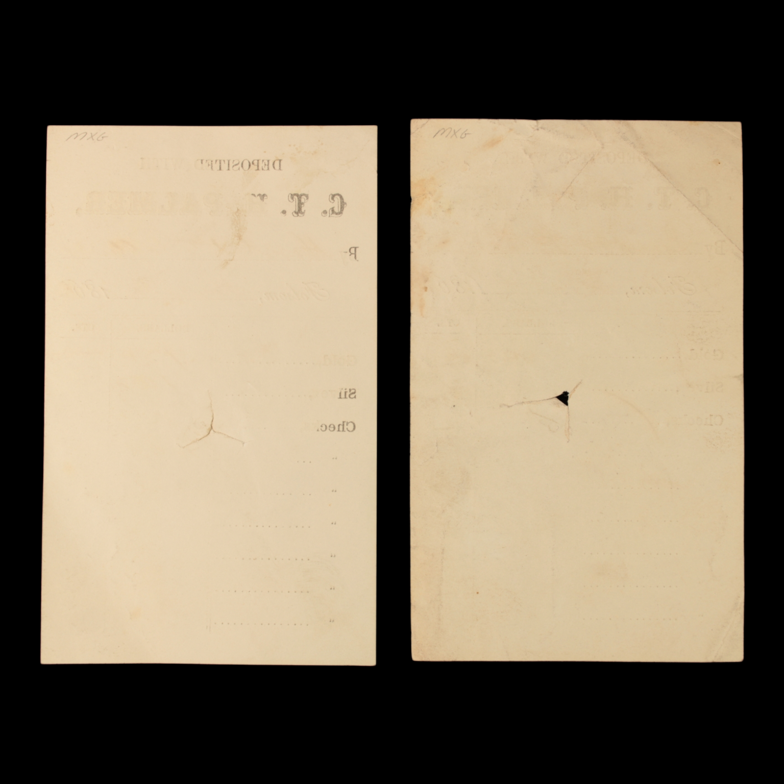 Gold Deposit Slips, C.T.H. Palmer - 1865 to 1866