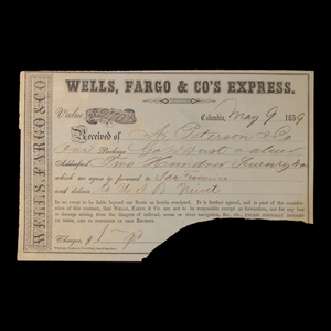 Wells, Fargo & Co. Express Forwarding Receipt - 1859