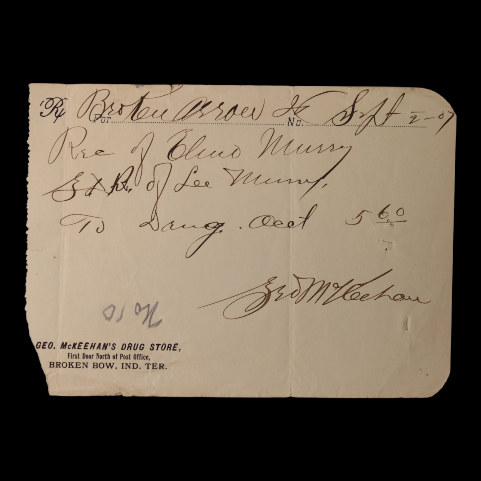 U.S. Indian Territory Receipt (#2) - c. 1900's