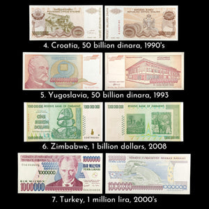 Hyperinflation Collection - 1924 to 2008 - 7 Banknotes