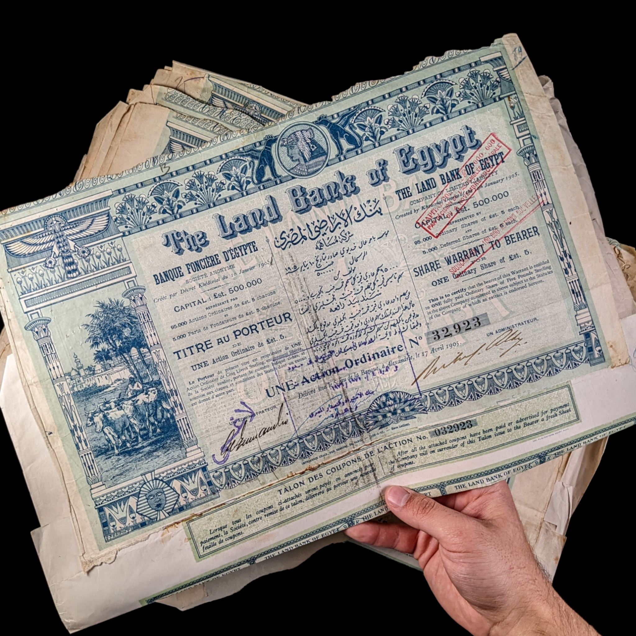 Land Bank of Egypt Stock Certificate - 1905 - Alexandria, Egypt - History  Hoard