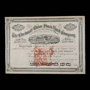 Cincinnati Union Stock Yard Co. Stock Certificate - 1880's - Meatpacking Industry